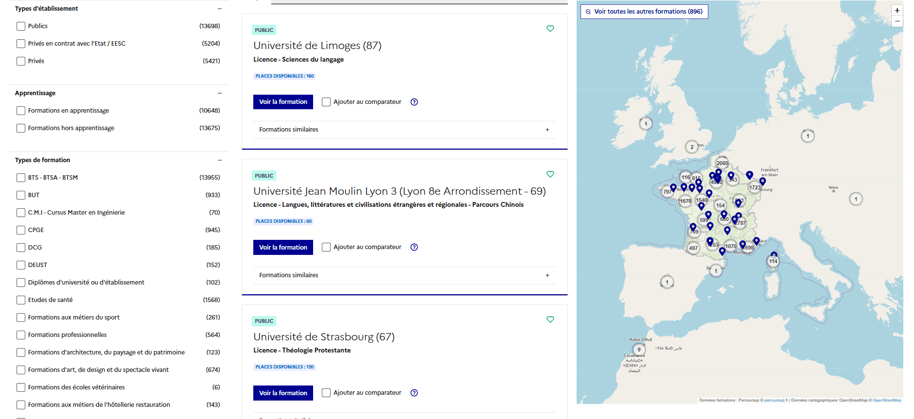 Rechercher une formation en phase complémentaire de Parcoursup